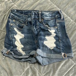 American Eagle Hi Rise Shortie Dark Blue Jean Shorts